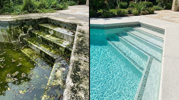 Green Pool Cleanup & Recovery before and after — Cary, NC