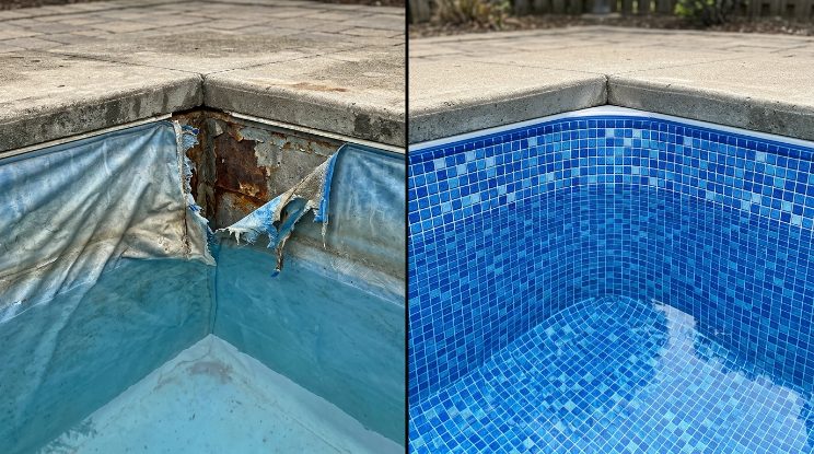 Pool Liner Replacement before and after in Cary, NC