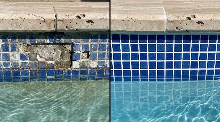Pool Tile & Coping Repair before and after — Cary, NC