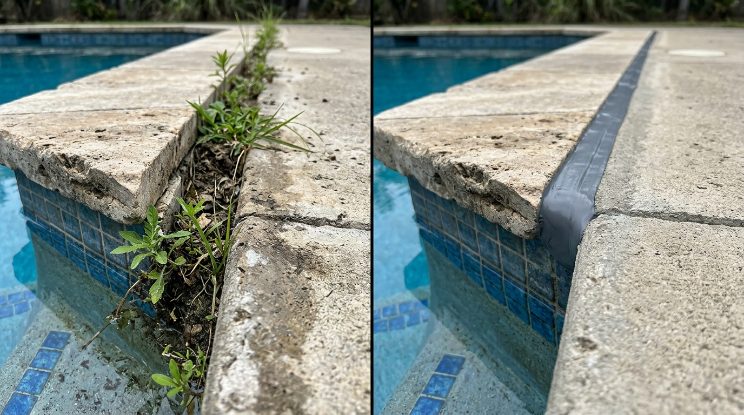 Pool Tile & Coping Repair before and after in Cary, NC
