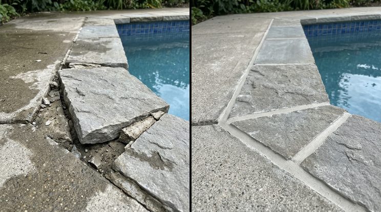 Pool Tile & Coping Repair before and after — Cary, NC